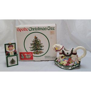 Spode Christmas Tree ROCKING HORSE Creamer & JACK-IN-THE-BOX Sugar Box With Lid